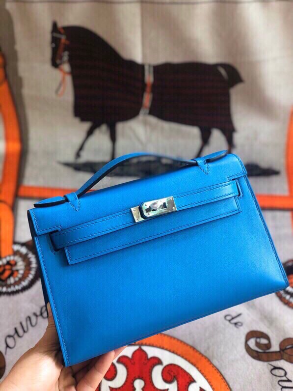 에르메스 미니 켈리백22 블루 은장 스위프트